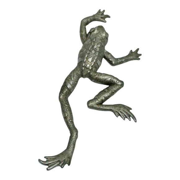 Vintage JJ Jonette 80's Signed Pewter Frog Brooch- Retro Amphibian Jewelry Pin - Picture 1 of 10